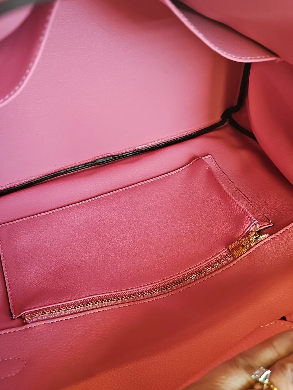 Pink Structured Leather Tote Handbag